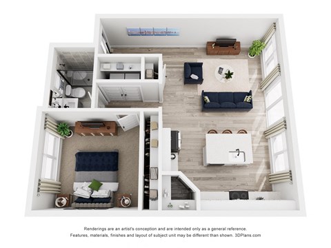 Floor plan for 1 bed, 1 bath, 746 sqft